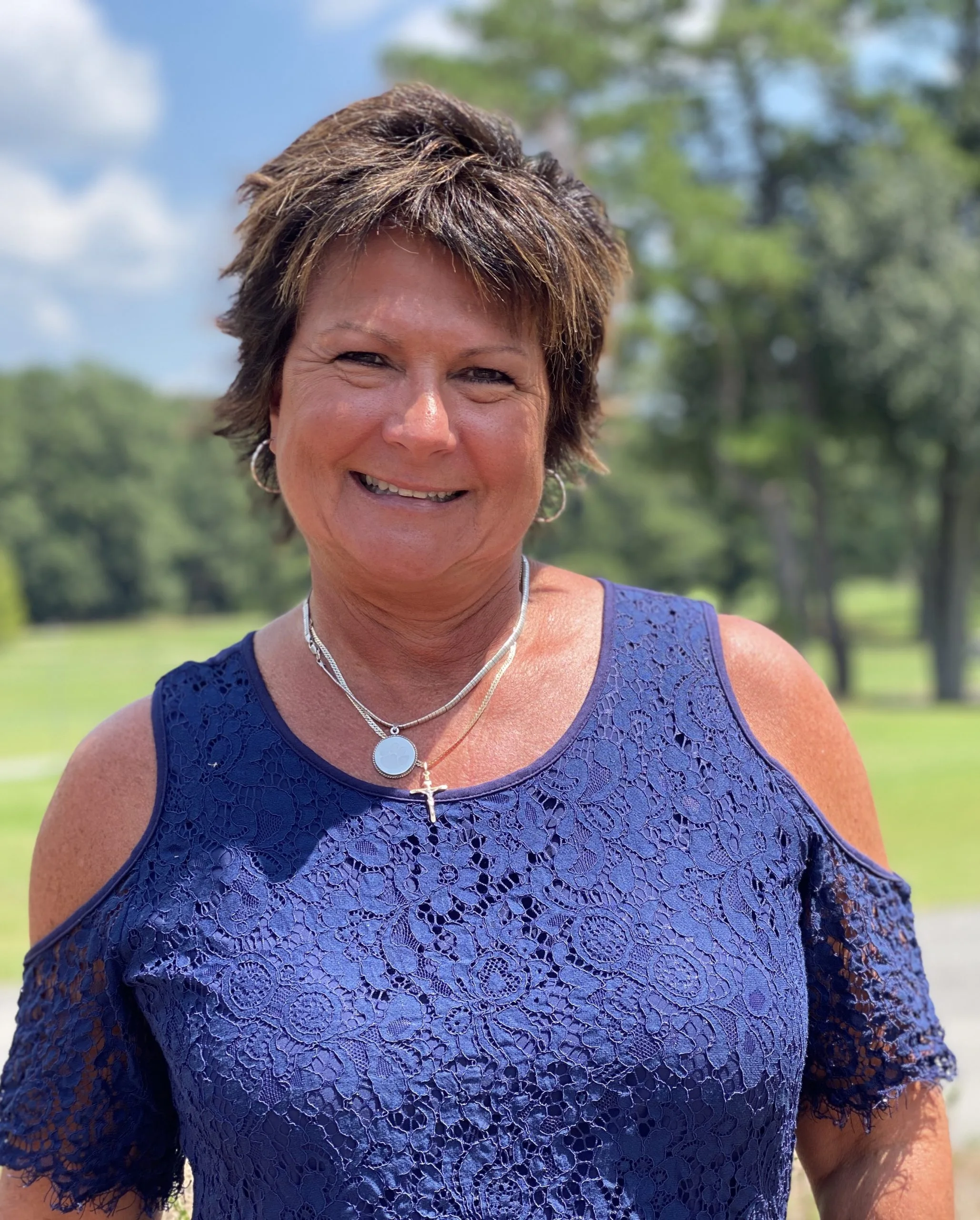 Portrait of woman named Nancy Huntley at the Darlington Country Club golf course.