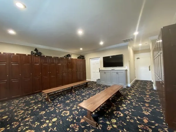 Clubhouse locker rooms with opulent wooden finish at Darlington Country Club