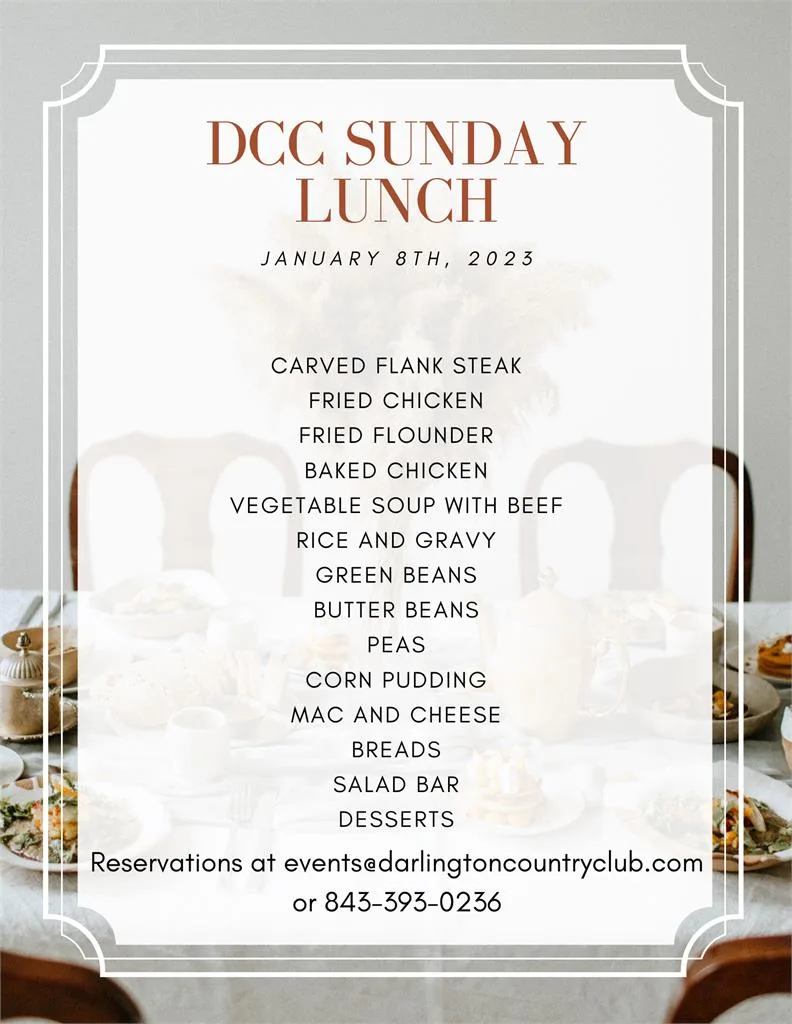 Delicious Sunday Lunch Menu | Darlington Country Club's Dining Area Sunday lunch menu at Darlington Country Club's dining area